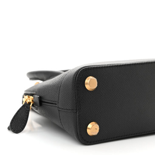 Signature Grained Calfskin XXS Ville Top Handle Bag Black White