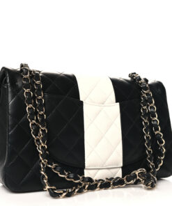 Lambskin Quilted Medium Double Flap – Black & White