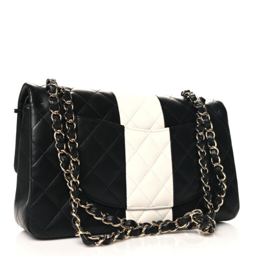 Lambskin Quilted Medium Double Flap – Black & White
