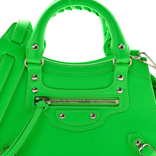 Grained Calfskin Neo Classic Silver Hardware Mini City Fluo Green