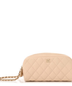 Caviar Quilted Toiletry Case With Chain Beige