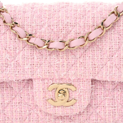 Tweed Quilted Mini Rectangular Flap – Pink