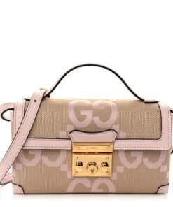 Monogram Jumbo GG Textured Dollar Calfskin Mini Padlock Top Handle Shoulder Bag Beige Perfect Pink
