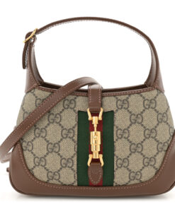 GG Supreme Monogram Azalea Calfskin Web Mini Jackie 1961 Hobo Beige Ebony Brown Sugar