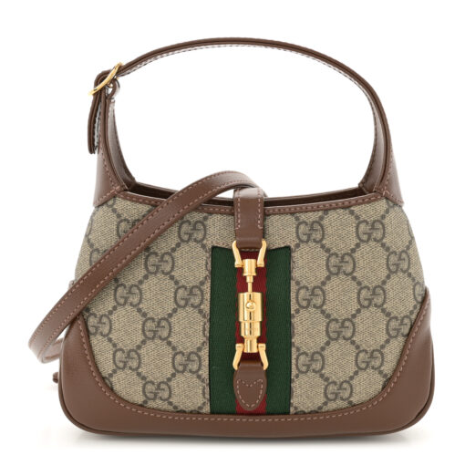 GG Supreme Monogram Azalea Calfskin Web Mini Jackie 1961 Hobo Beige Ebony Brown Sugar