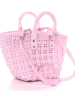 Faux Calfskin Braided Varnished XS Bistro Basket Candy Pink