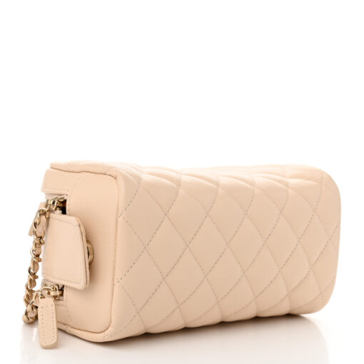 Caviar Quilted Toiletry Case With Chain Beige