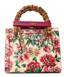 New Shangai Calfskin Floral Print Mini Diana Tote Bag Multicolor