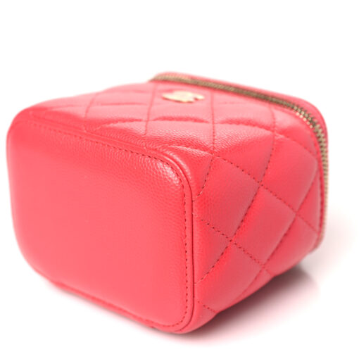 Caviar Quilted Mini Vanity Case With Chain – Red