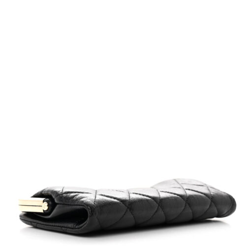 Lambskin Quilted Frame Clutch With Chain Black