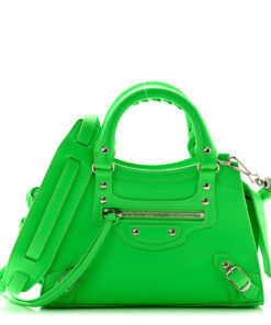 Grained Calfskin Neo Classic Silver Hardware Mini City Fluo Green