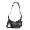 Metallic Calfskin Crocodile Embossed Crystal Le Cagole Shoulder Bag XS Gunmetal