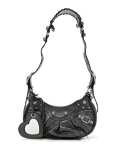 Metallic Calfskin Crocodile Embossed Crystal Le Cagole Shoulder Bag XS Gunmetal