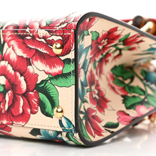 New Shangai Calfskin Floral Print Mini Diana Tote Bag Multicolor