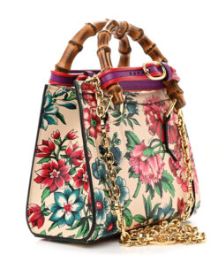 New Shangai Calfskin Floral Print Mini Diana Tote Bag Multicolor