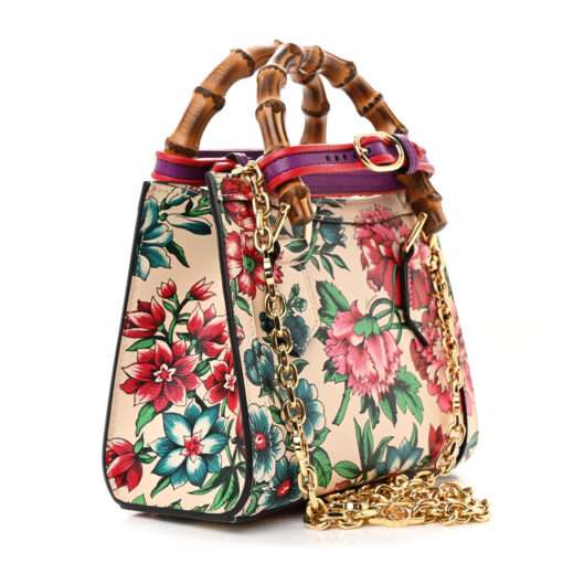 New Shangai Calfskin Floral Print Mini Diana Tote Bag Multicolor