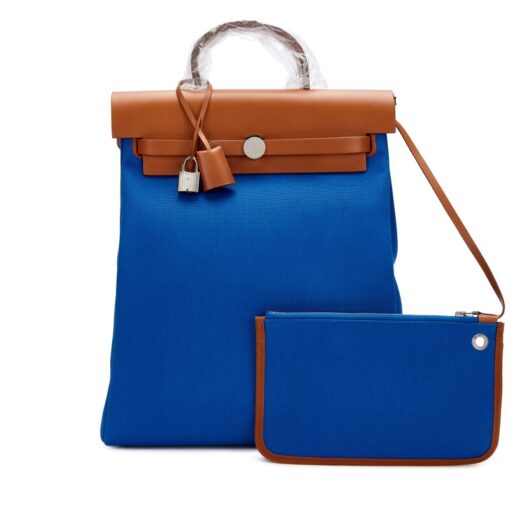 Natural Vache Hunter and Bleu Electric Toile Herbag A Dos Zip Backpack Palladium Hardware, 2022