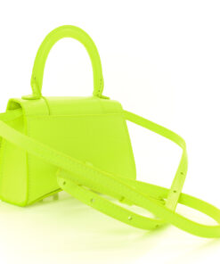 Semi Shiny Calfskin Crocodile Embossed Hourglass Top Handle Bag Mini Fluo Yellow