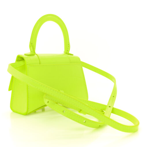 Semi Shiny Calfskin Crocodile Embossed Hourglass Top Handle Bag Mini Fluo Yellow
