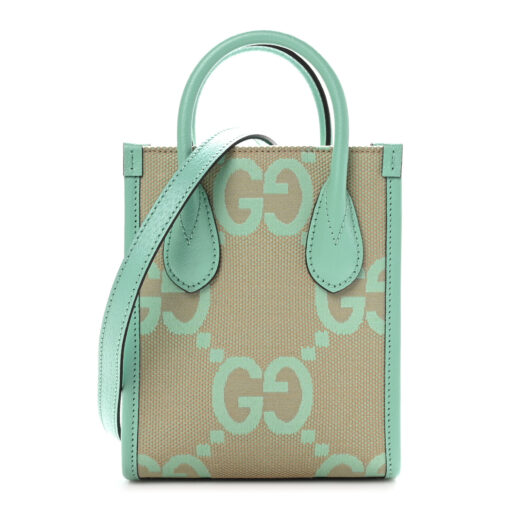 Monogram Jumbo GG Textured Dollar Calfskin Mini Tote Bag Pepperlight Mint