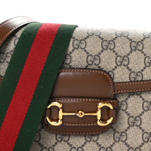 GG Supreme Monogram Web Mini Horsebit 1955 Shoulder Bag Beige Brown Sugar