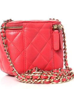 Caviar Quilted Mini Vanity Case With Chain – Red