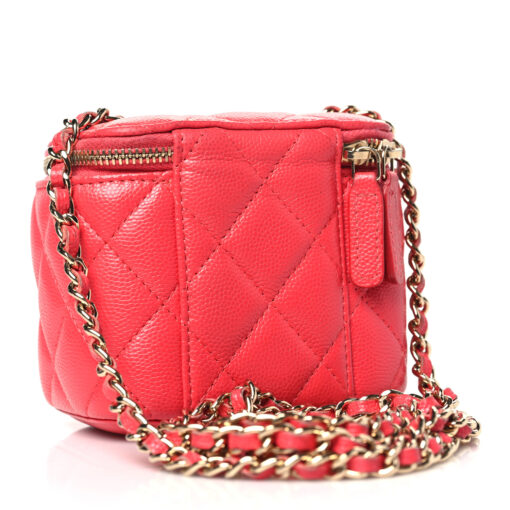 Caviar Quilted Mini Vanity Case With Chain – Red