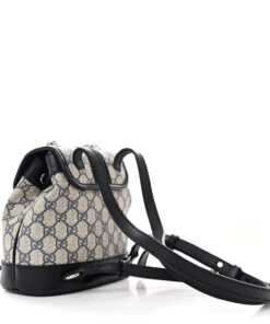 GG Supreme Monogram Textured Dollar Calfskin Web Mini Chain Drawstring Backpack Beige Blue Black