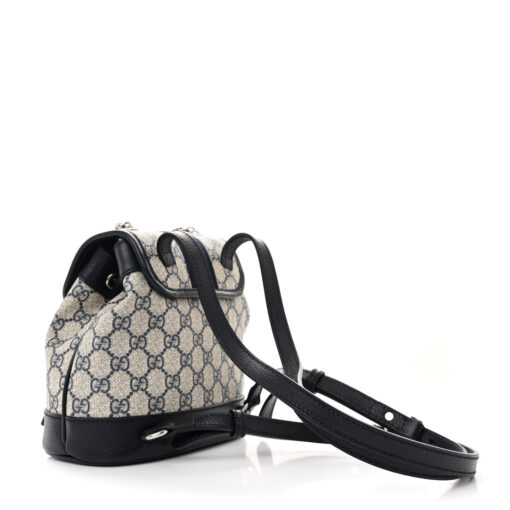 GG Supreme Monogram Textured Dollar Calfskin Web Mini Chain Drawstring Backpack Beige Blue Black