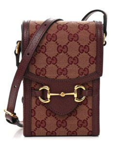 Monogram Textured Dollar Calfskin Mini Horsebit 1955 Crossbody Bag Sahara Rubino Chardonnay