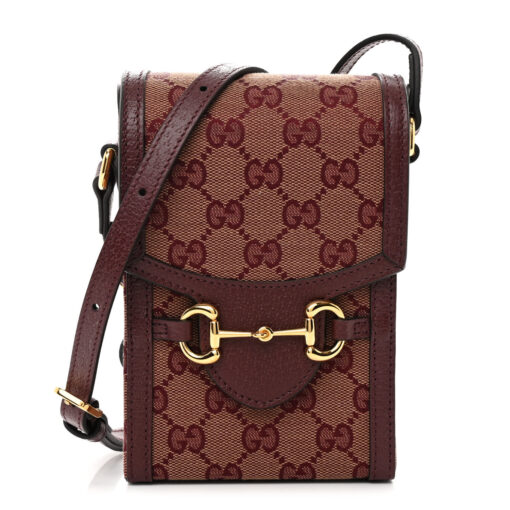 Monogram Textured Dollar Calfskin Mini Horsebit 1955 Crossbody Bag Sahara Rubino Chardonnay
