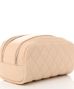 Caviar Quilted Toiletry Case With Chain Beige