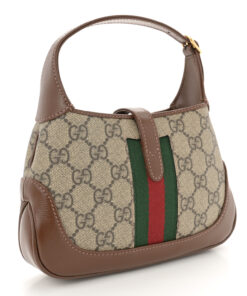 GG Supreme Monogram Azalea Calfskin Web Mini Jackie 1961 Hobo Beige Ebony Brown Sugar