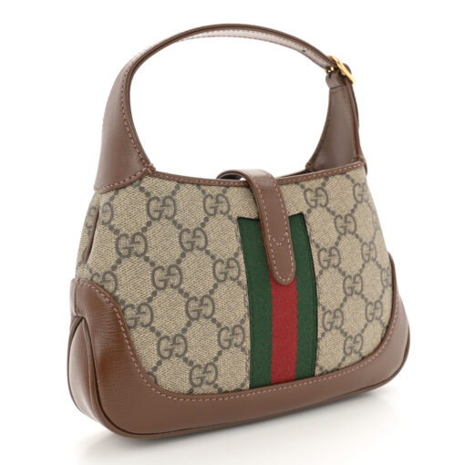 GG Supreme Monogram Azalea Calfskin Web Mini Jackie 1961 Hobo Beige Ebony Brown Sugar