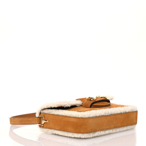 Suede Shearling Horsebit Mini 1955 Shoulder Bag Honey Beige Milk